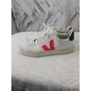 Veja White Sneakers with Pink V and Navy Heel